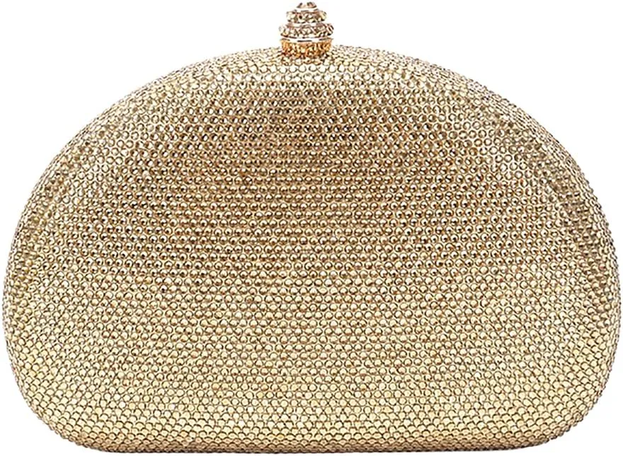 Women Rhinestone Clutch Purse Oval Crystal Evening Bag Ladies Sparkling Handbag Wedding Party Prom Shoulder Bag