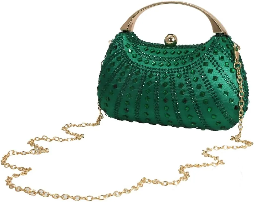Women Rhinestone Evening Bag Luxury Diamond Wrist Clutch Bag Elegant Crossbody Bag Formal Party Handbag for Wedding