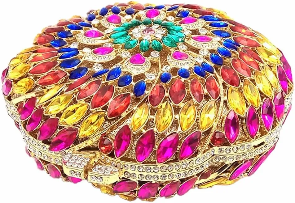 Women Round Flower Clutch Purse Rhinestone Evening Purse Vintage Diamond Wedding Clutch Bag Formal Party Handbag