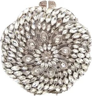 Women Round Flower Clutch Purse Rhinestone Evening Purse Vintage Diamond Wedding Clutch Bag Formal Party Handbag