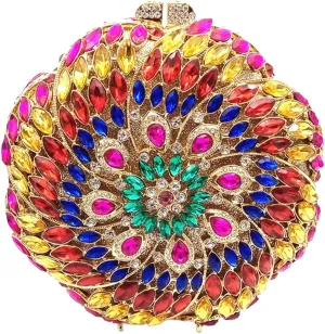 Women Round Flower Clutch Purse Rhinestone Evening Purse Vintage Diamond Wedding Clutch Bag Formal Party Handbag