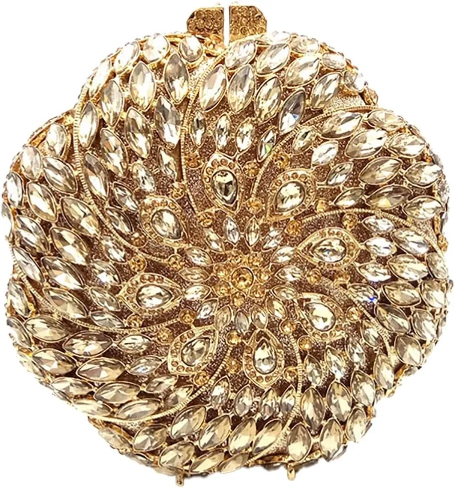 Women Round Flower Clutch Purse Rhinestone Evening Purse Vintage Diamond Wedding Clutch Bag Formal Party Handbag