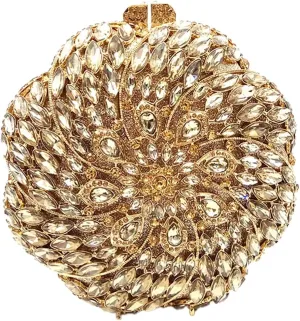 Women Round Flower Clutch Purse Rhinestone Evening Purse Vintage Diamond Wedding Clutch Bag Formal Party Handbag
