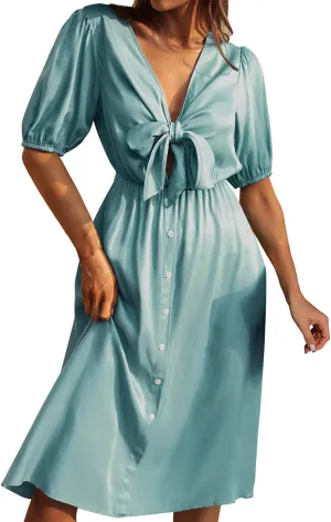 Women S Midi Leopard Dress Stylish Long Sleeves High Waist Dress Button Front Drawstring Belt A Lined Dress