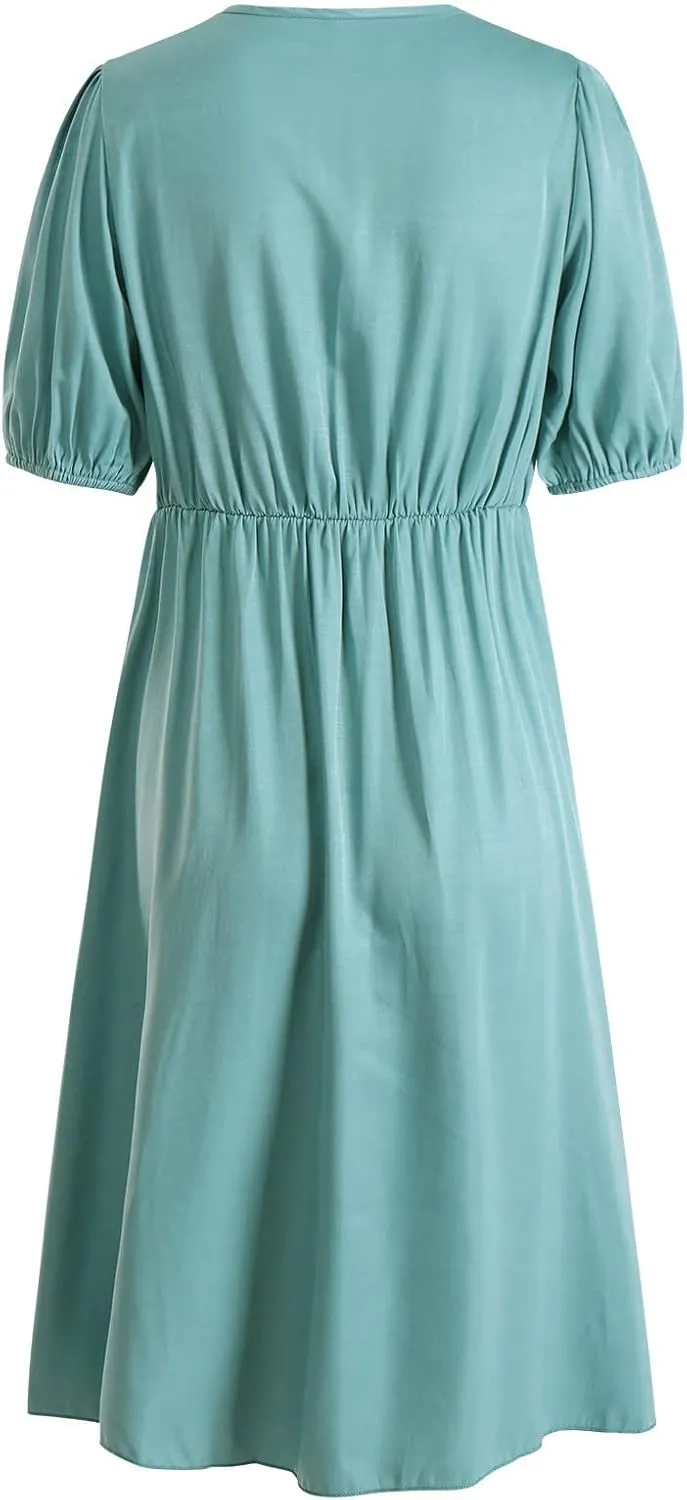 Women S Midi Leopard Dress Stylish Long Sleeves High Waist Dress Button Front Drawstring Belt A Lined Dress