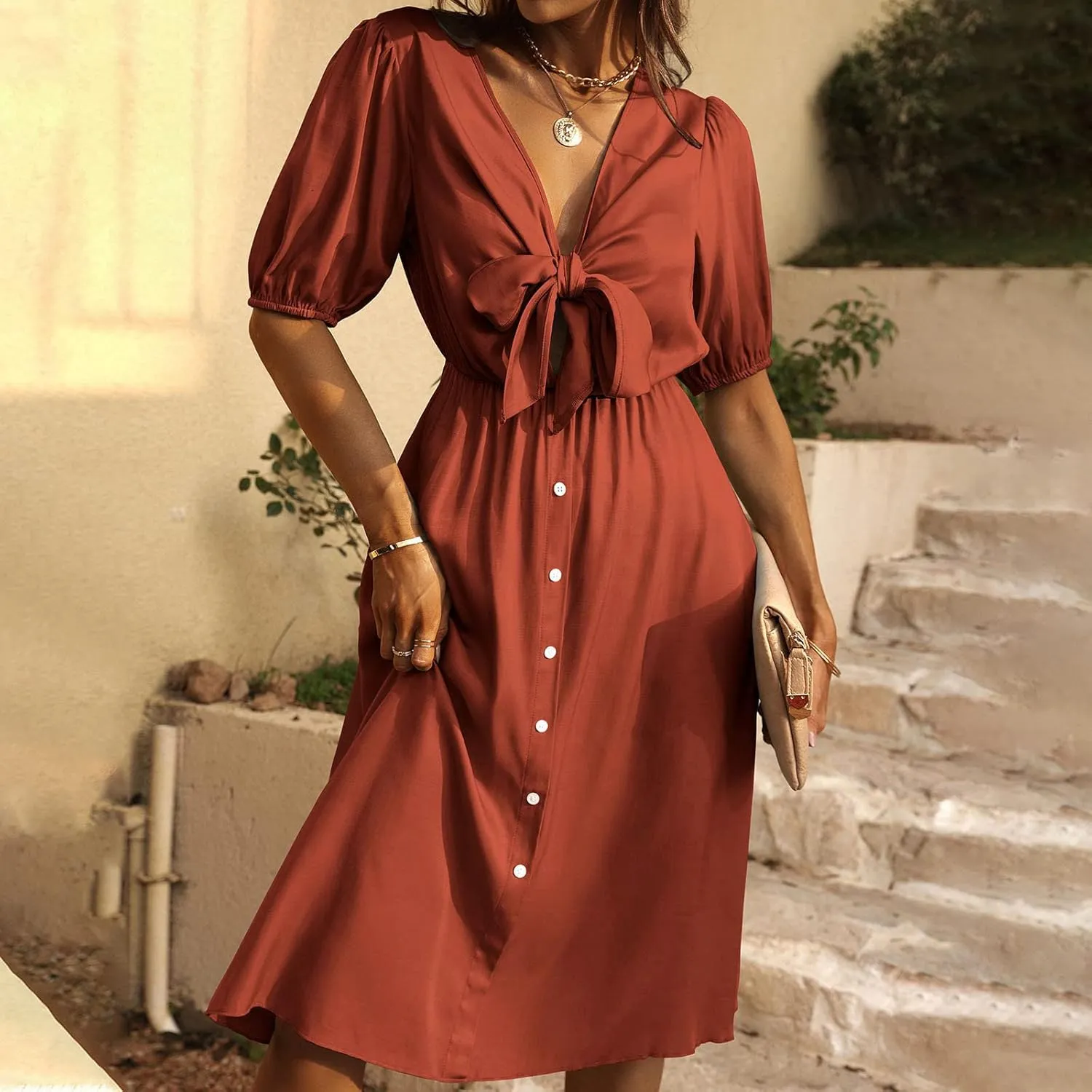 Women S Midi Leopard Dress Stylish Long Sleeves High Waist Dress Button Front Drawstring Belt A Lined Dress