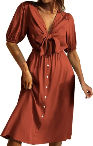 Women S Midi Leopard Dress Stylish Long Sleeves High Waist Dress Button Front Drawstring Belt A Lined Dress