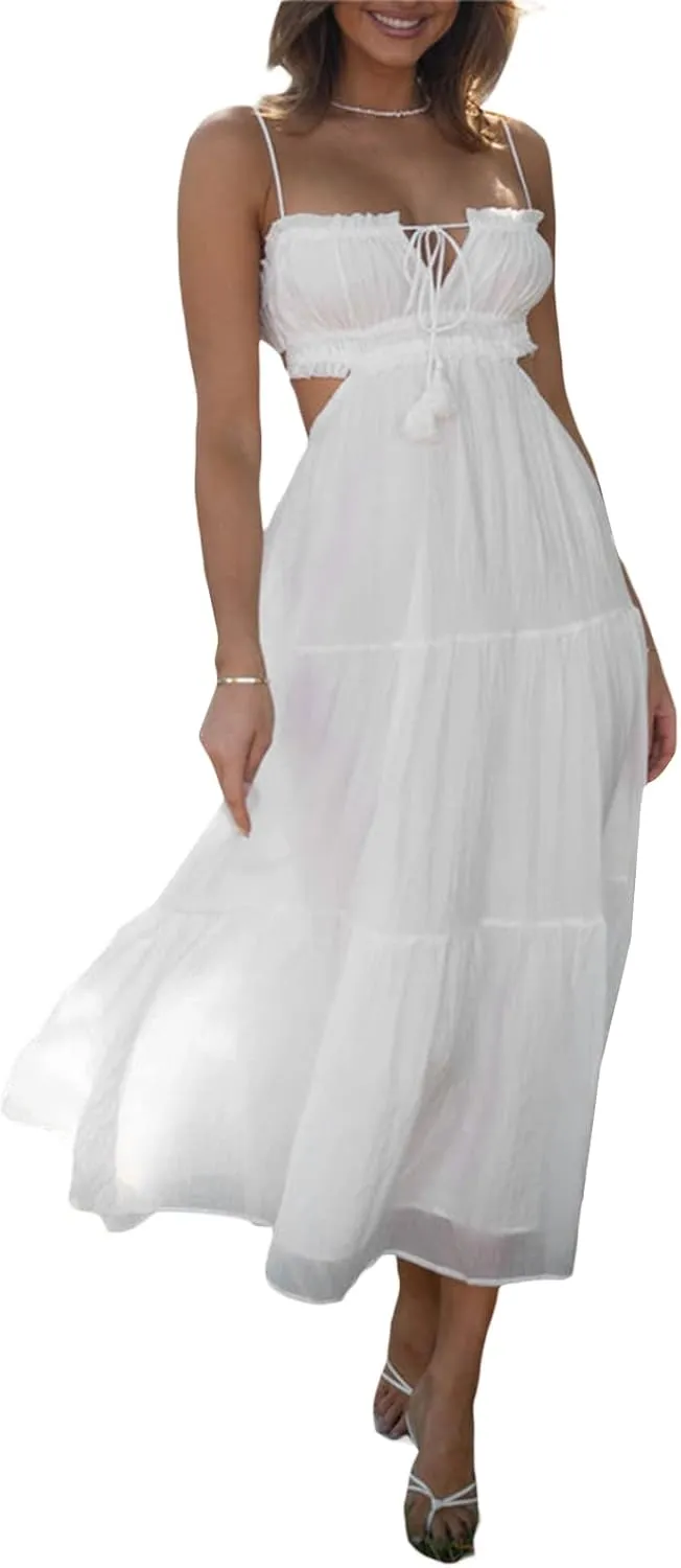 Women Sexy Spaghetti Strap Low Cut Dress Y2k Bodycon Long Dress Sleeveless Backless Maxi Dresses Going Out Party Clubwear