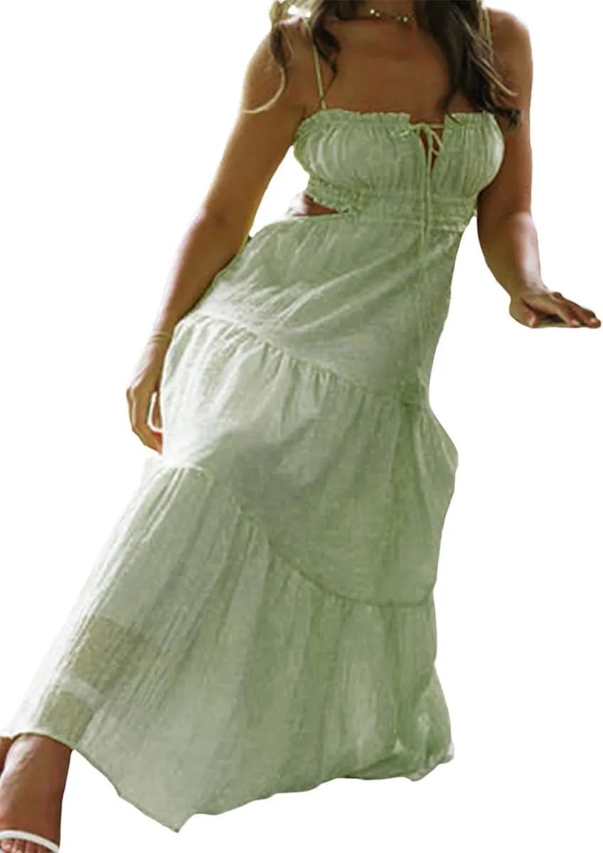 Women Sexy Spaghetti Strap Low Cut Dress Y2k Bodycon Long Dress Sleeveless Backless Maxi Dresses Going Out Party Clubwear