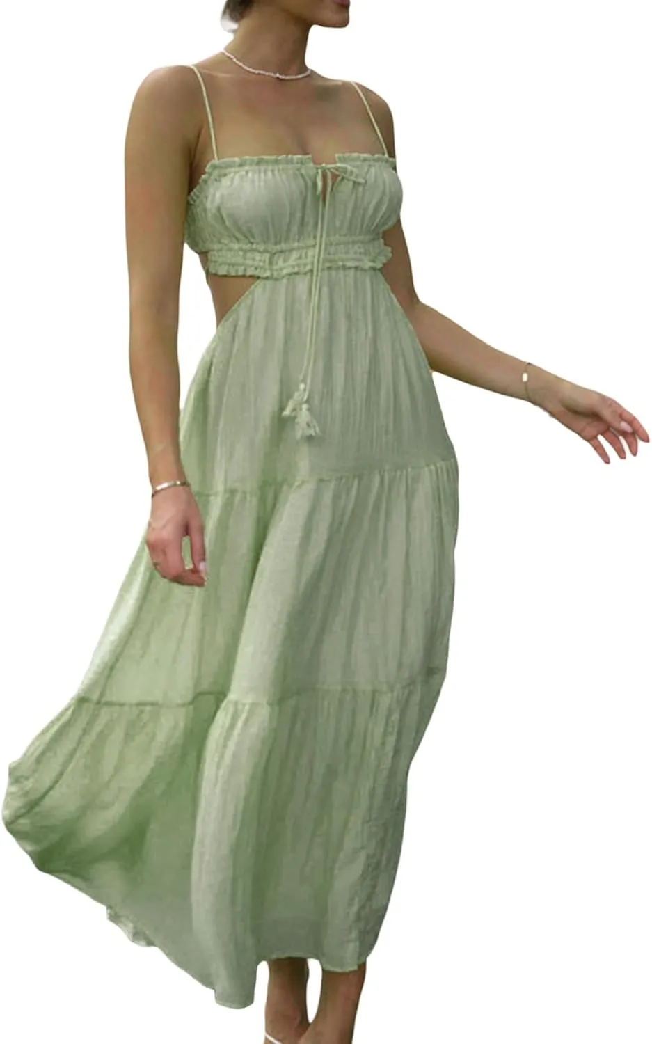 Women Sexy Spaghetti Strap Low Cut Dress Y2k Bodycon Long Dress Sleeveless Backless Maxi Dresses Going Out Party Clubwear