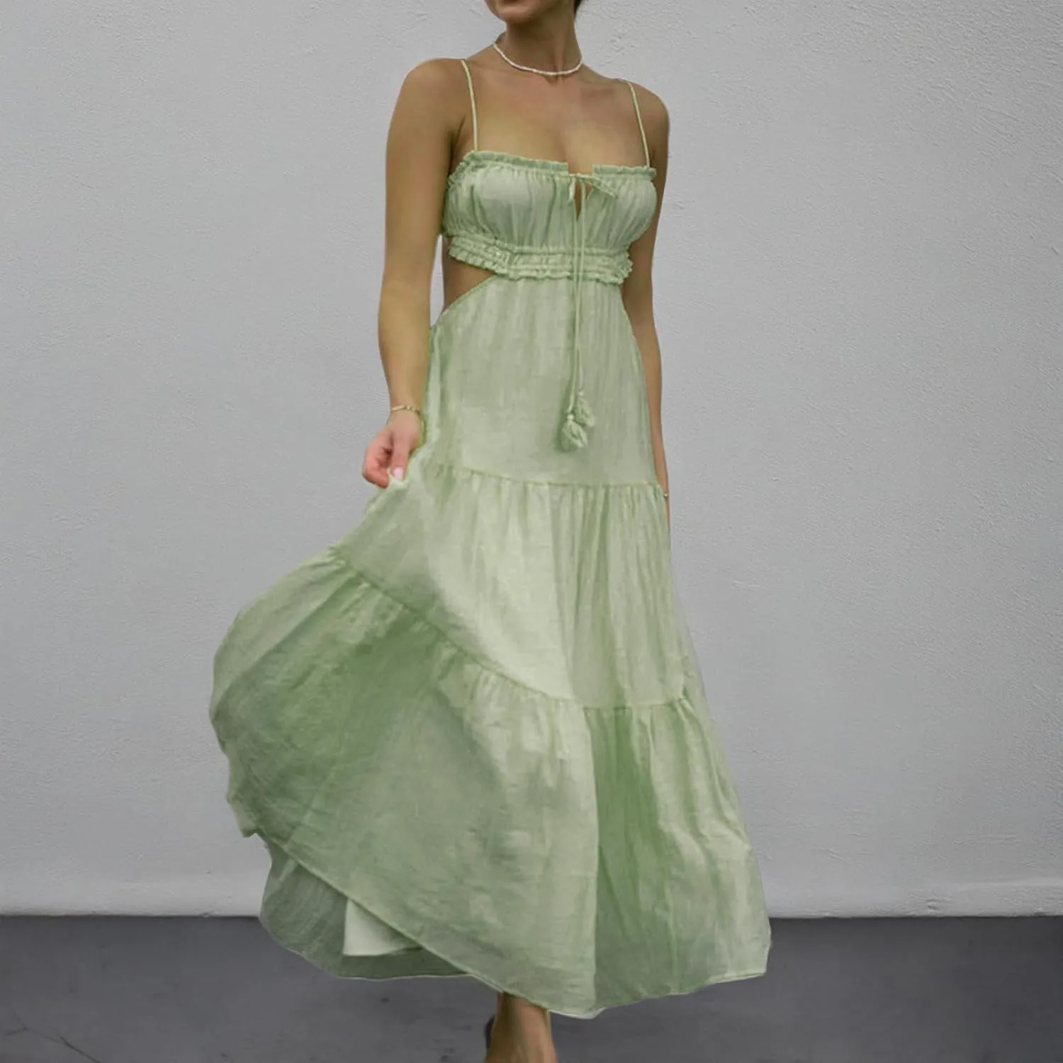 Women Sexy Spaghetti Strap Low Cut Dress Y2k Bodycon Long Dress Sleeveless Backless Maxi Dresses Going Out Party Clubwear