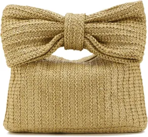 Women Straw Clutch Purses Bow Purse Summer Beach Bags Stylish Handmade Woven Handbags for Party Wedding Vacation