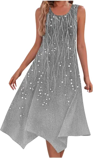 Women Summer Long Midi Dress Casual Sleeveless Sun Dresses Trendy Floral Print Boho Beach Sundress with Pockets