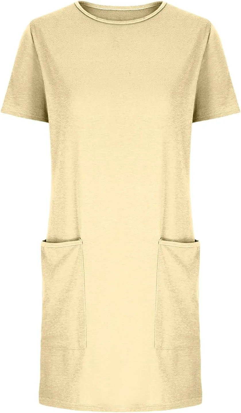 Women Tshirt Dress with Pockets Summer Casual Short Sleeve Sundresses Crew Neck Modest Dresses A Line Mini Dress