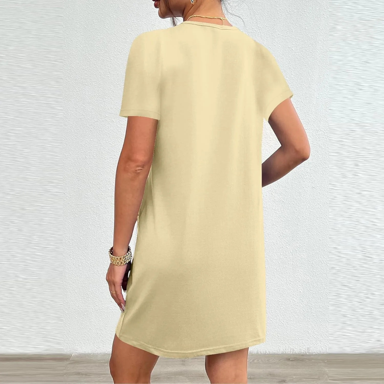 Women Tshirt Dress with Pockets Summer Casual Short Sleeve Sundresses Crew Neck Modest Dresses A Line Mini Dress