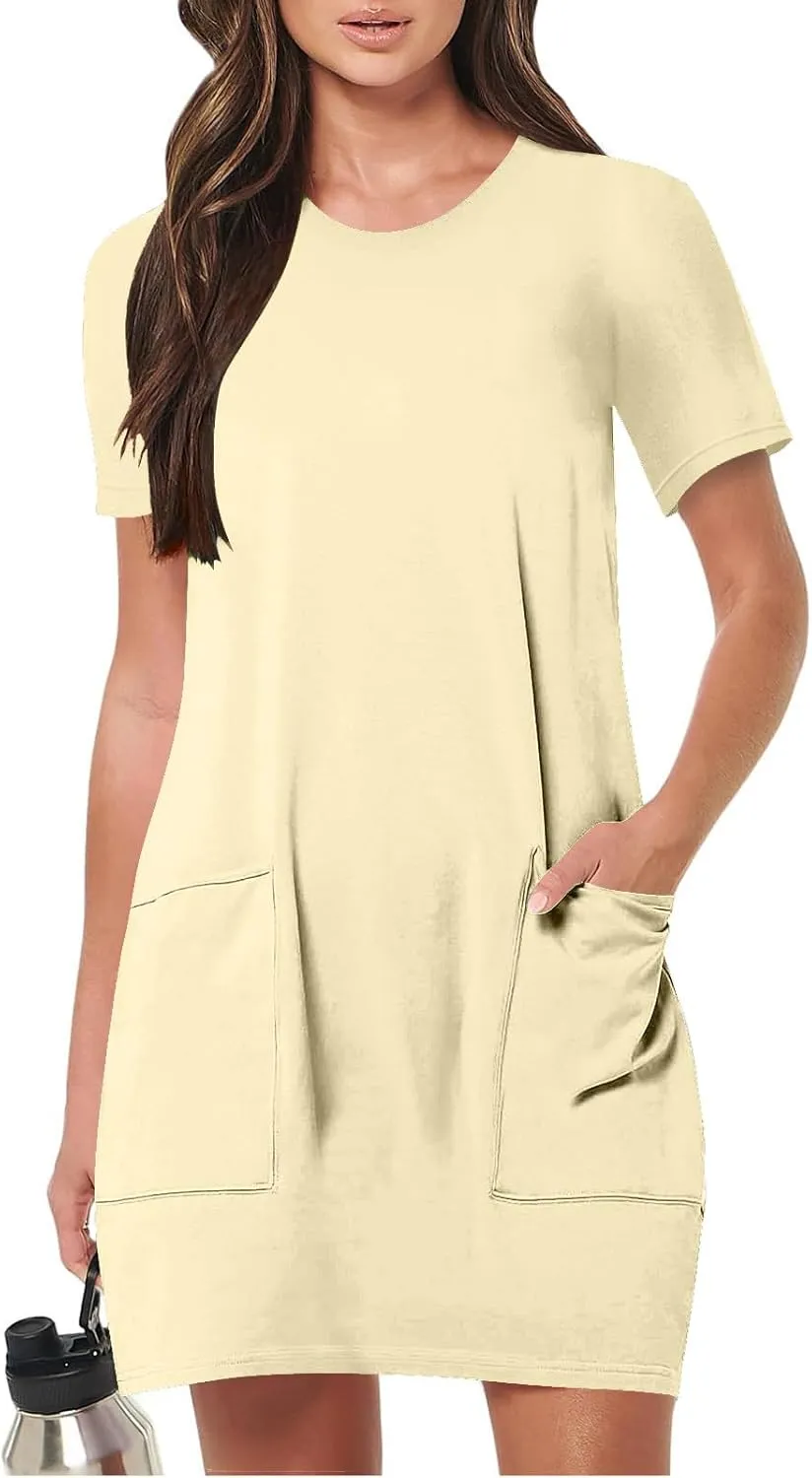 Women Tshirt Dress with Pockets Summer Casual Short Sleeve Sundresses Crew Neck Modest Dresses A Line Mini Dress