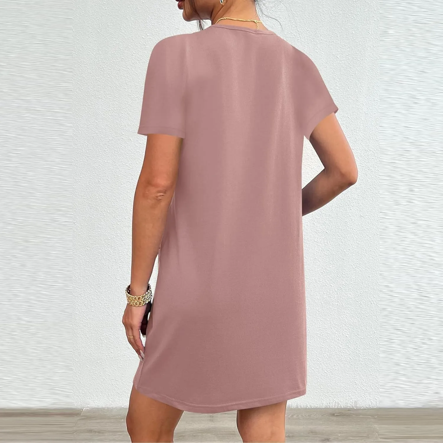 Women Tshirt Dress with Pockets Summer Casual Short Sleeve Sundresses Crew Neck Modest Dresses A Line Mini Dress