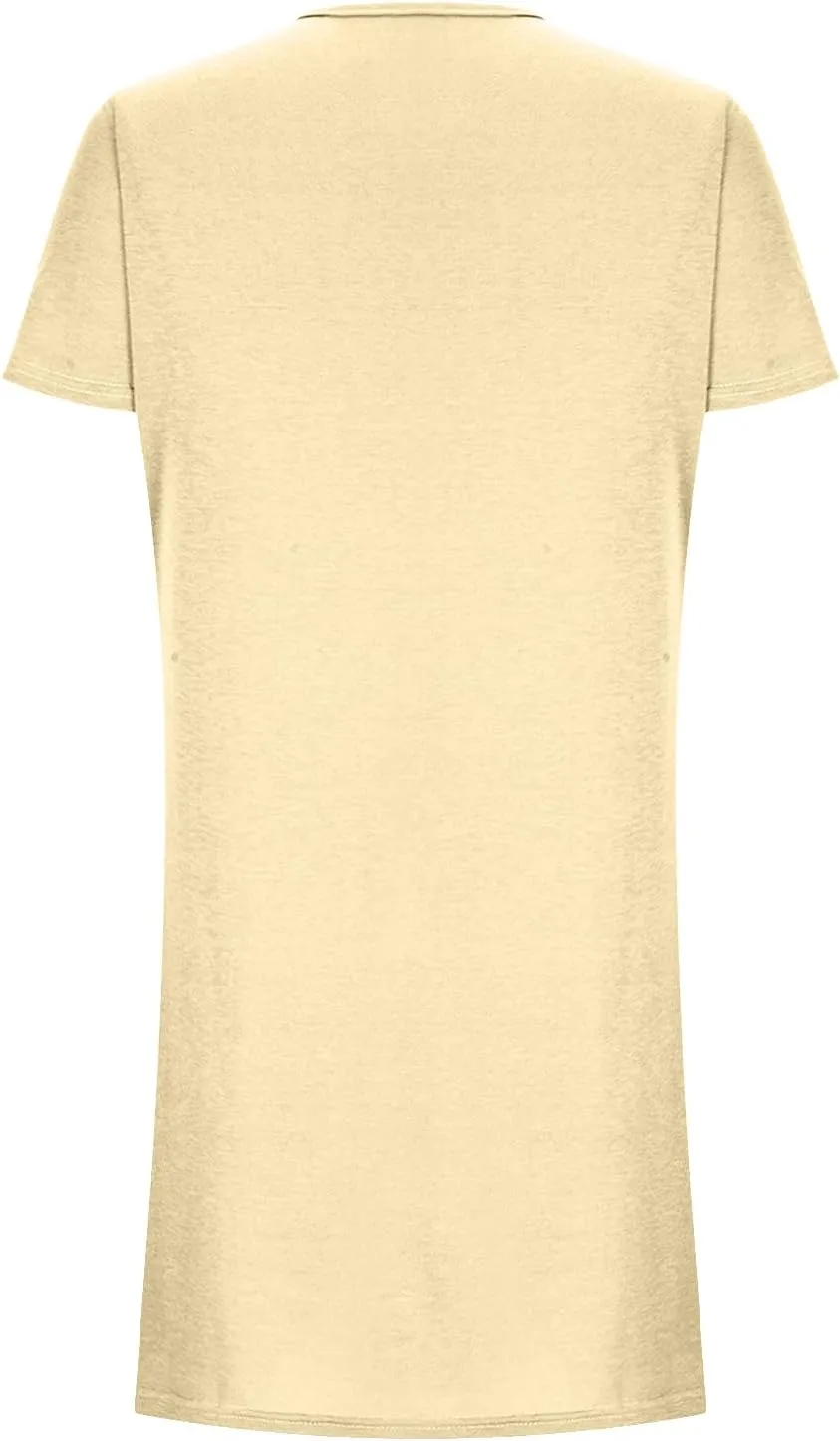 Women Tshirt Dress with Pockets Summer Casual Short Sleeve Sundresses Crew Neck Modest Dresses A Line Mini Dress