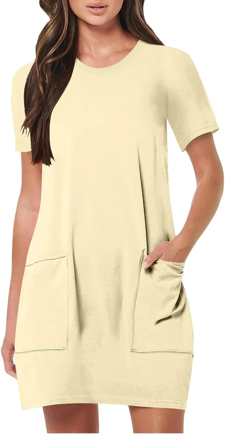 Women Tshirt Dress with Pockets Summer Casual Short Sleeve Sundresses Crew Neck Modest Dresses A Line Mini Dress