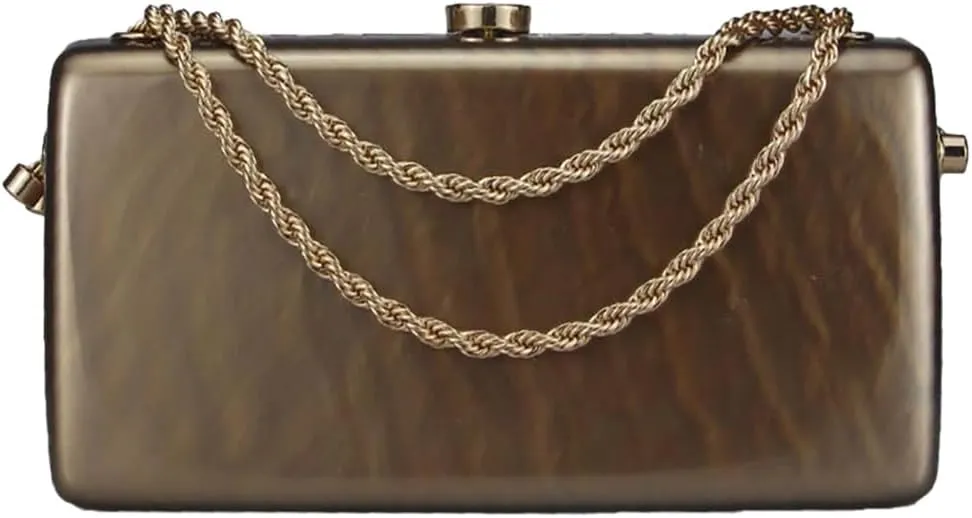 Women Unique Acrylic Marble Clutch Bag Stylish Metal Chain Crossbody Evening Purse Handbag for Wedding Party