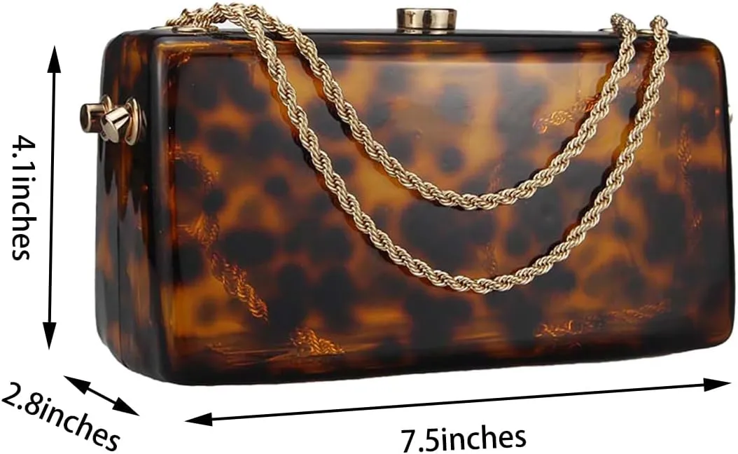 Women Unique Acrylic Marble Clutch Bag Stylish Metal Chain Crossbody Evening Purse Handbag for Wedding Party