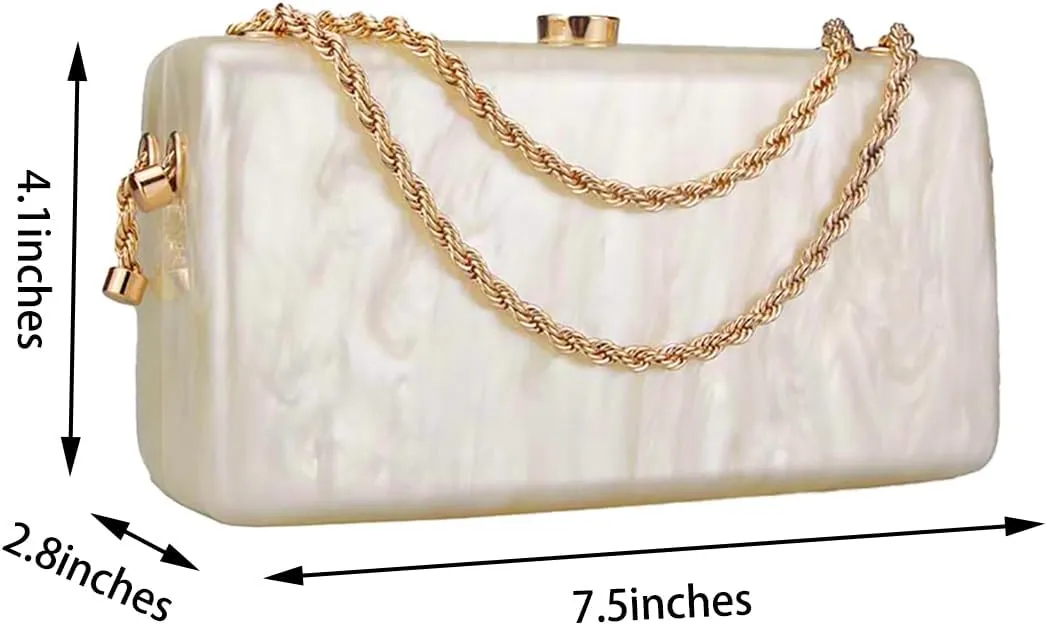Women Unique Acrylic Marble Clutch Bag Stylish Metal Chain Crossbody Evening Purse Handbag for Wedding Party