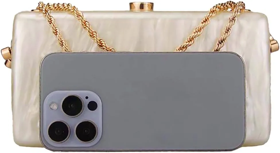 Women Unique Acrylic Marble Clutch Bag Stylish Metal Chain Crossbody Evening Purse Handbag for Wedding Party
