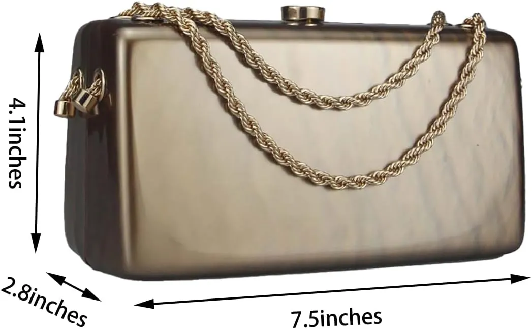 Women Unique Acrylic Marble Clutch Bag Stylish Metal Chain Crossbody Evening Purse Handbag for Wedding Party