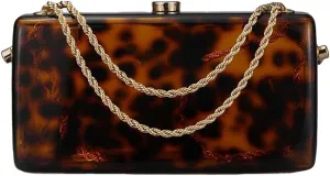 Women Unique Acrylic Marble Clutch Bag Stylish Metal Chain Crossbody Evening Purse Handbag for Wedding Party