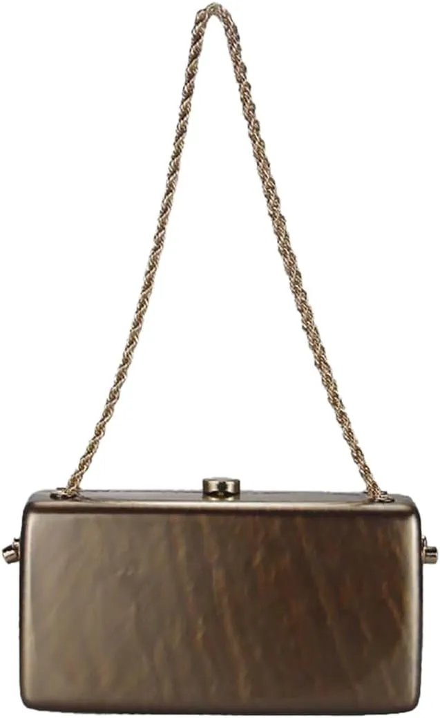 Women Unique Acrylic Marble Clutch Bag Stylish Metal Chain Crossbody Evening Purse Handbag for Wedding Party