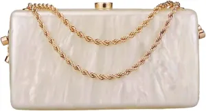 Women Unique Acrylic Marble Clutch Bag Stylish Metal Chain Crossbody Evening Purse Handbag for Wedding Party
