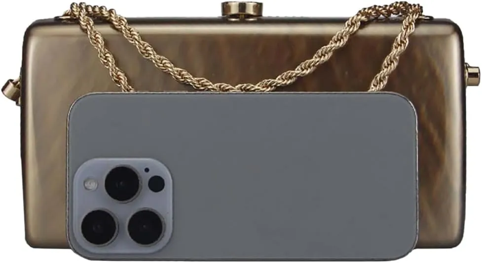 Women Unique Acrylic Marble Clutch Bag Stylish Metal Chain Crossbody Evening Purse Handbag for Wedding Party