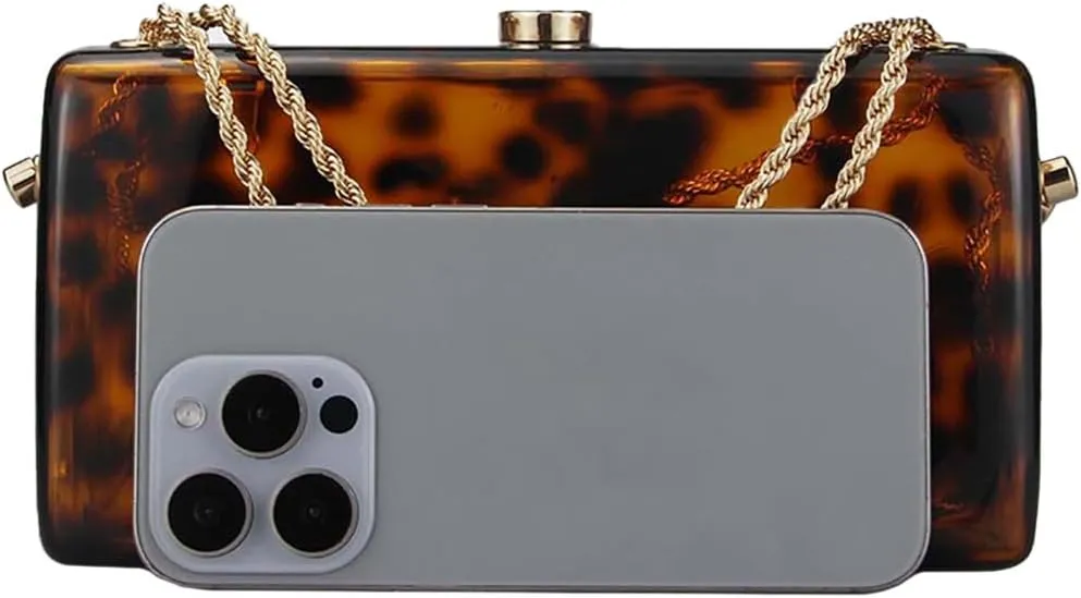 Women Unique Acrylic Marble Clutch Bag Stylish Metal Chain Crossbody Evening Purse Handbag for Wedding Party