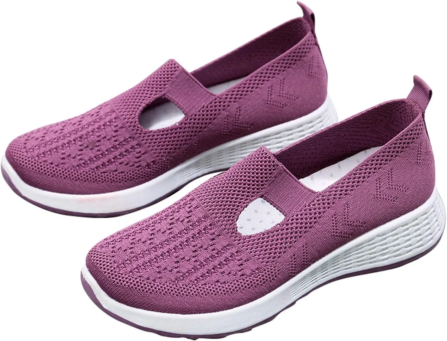 Women Waterproof Slip-on Shoes with Woven Design Breathable Foam Trainers for Walking Ideal for Weddings (Purple)