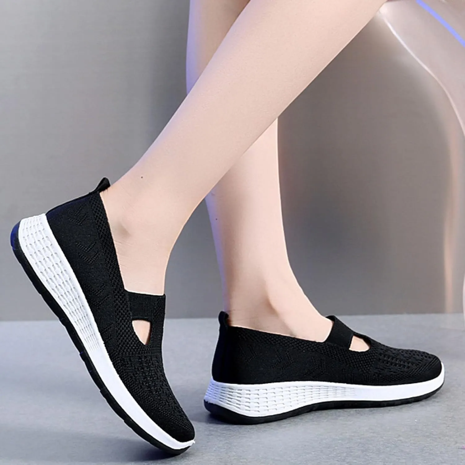 Women Waterproof Slip-on Shoes with Woven Design Breathable Foam Trainers for Walking Ideal for Weddings