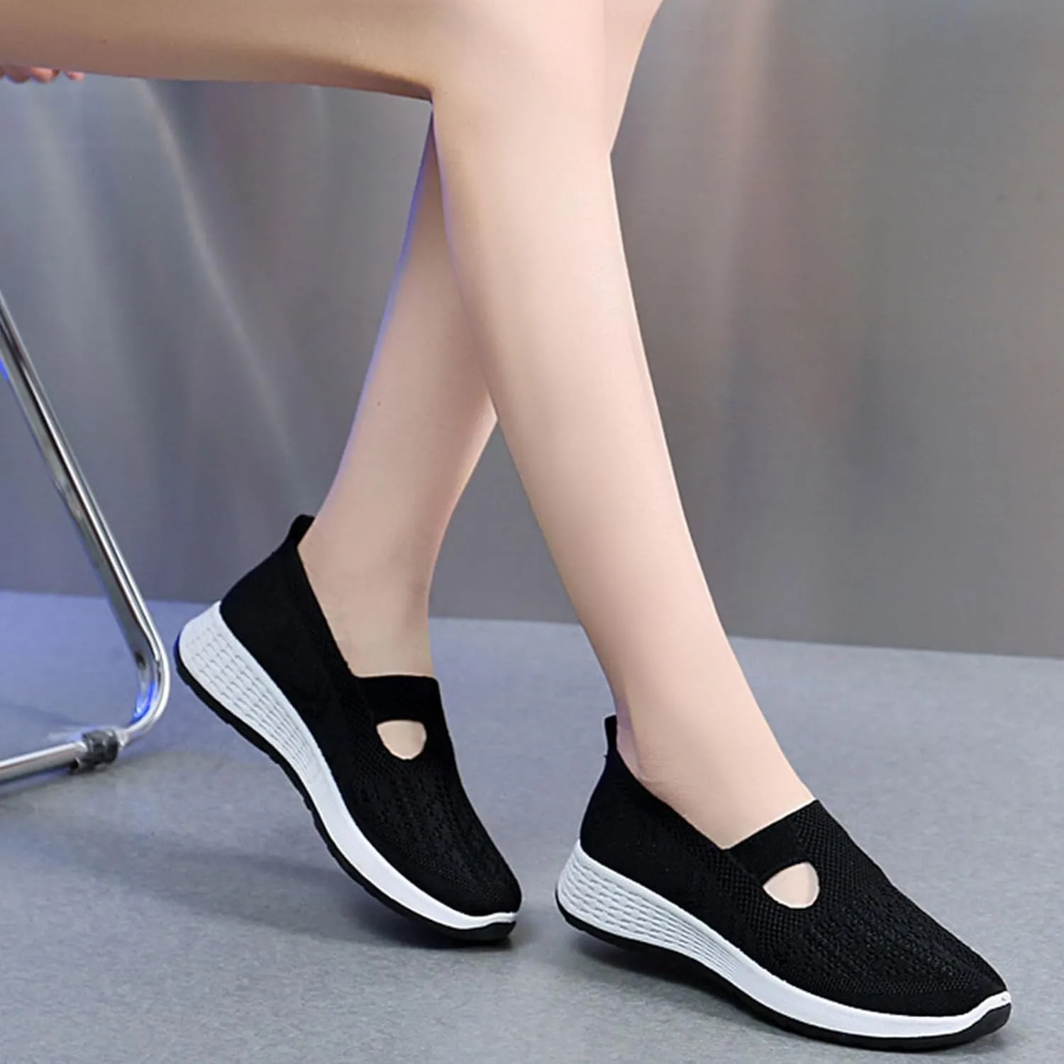 Women Waterproof Slip-on Shoes with Woven Design Breathable Foam Trainers for Walking Ideal for Weddings