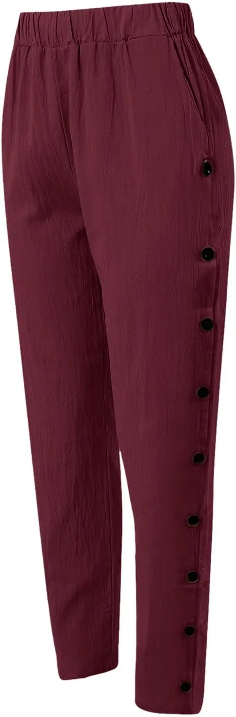 Women Wide Leg Cotton Linen Pants Summer High Waist Palazzo Pants Comfy Solid Trousers with Pocket