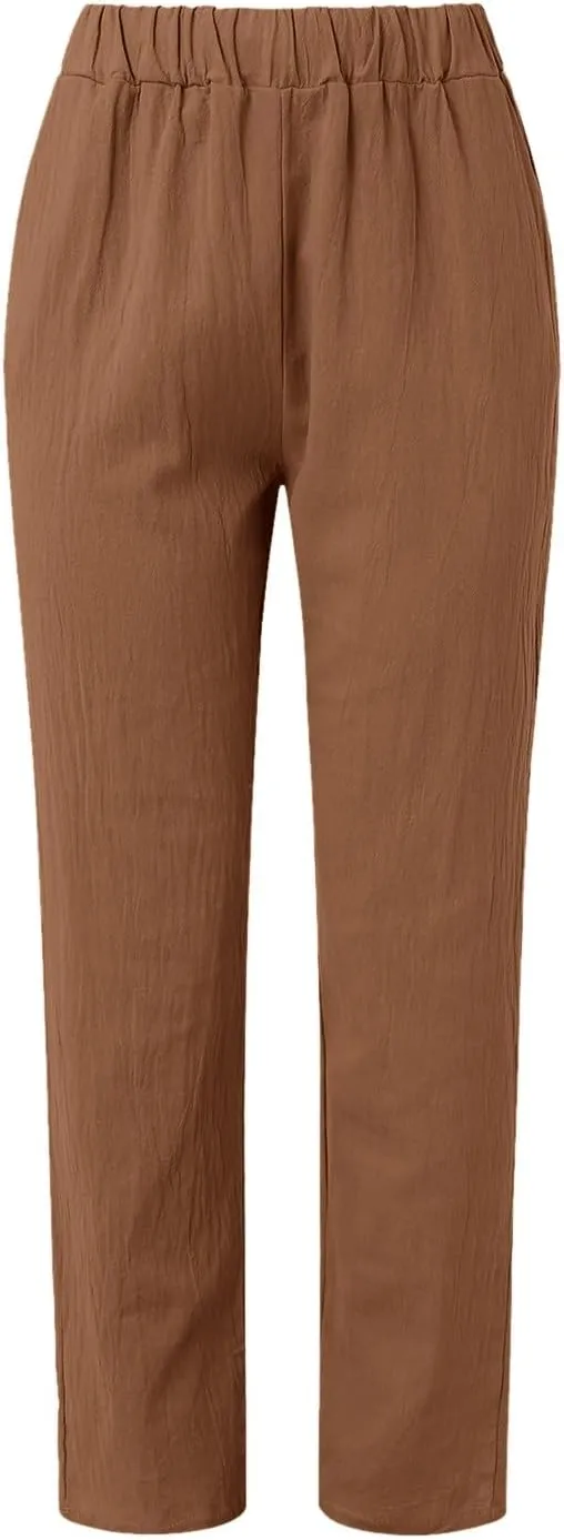 Women Wide Leg Cotton Linen Pants Summer High Waist Palazzo Pants Comfy Solid Trousers with Pocket