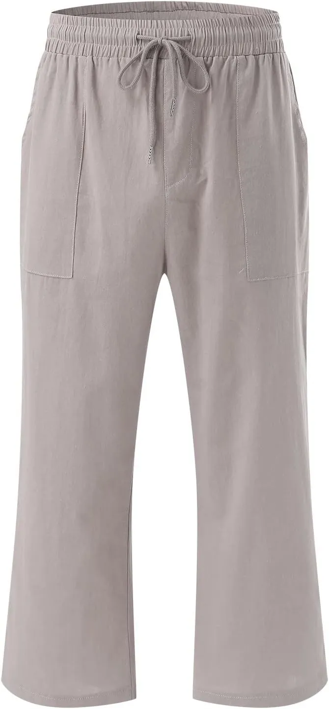 Women Wide Leg Cotton Linen Pants Summer High Waist Palazzo Pants Comfy Solid Trousers with Pocket