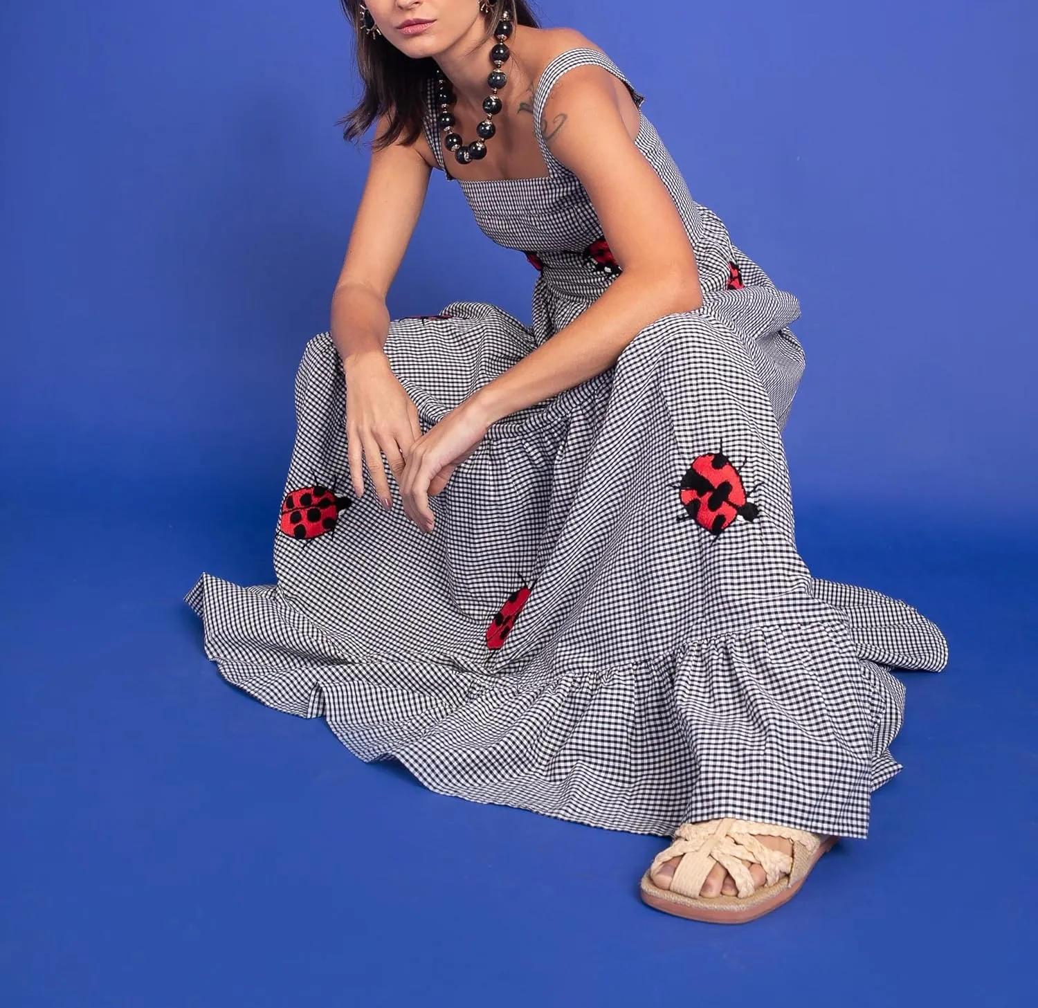 Women Y2k Embroidered Boho Dress Spaghetti Strap Tiered Maxi Dress 2024 Summer Causal Flowy Beach Sundress