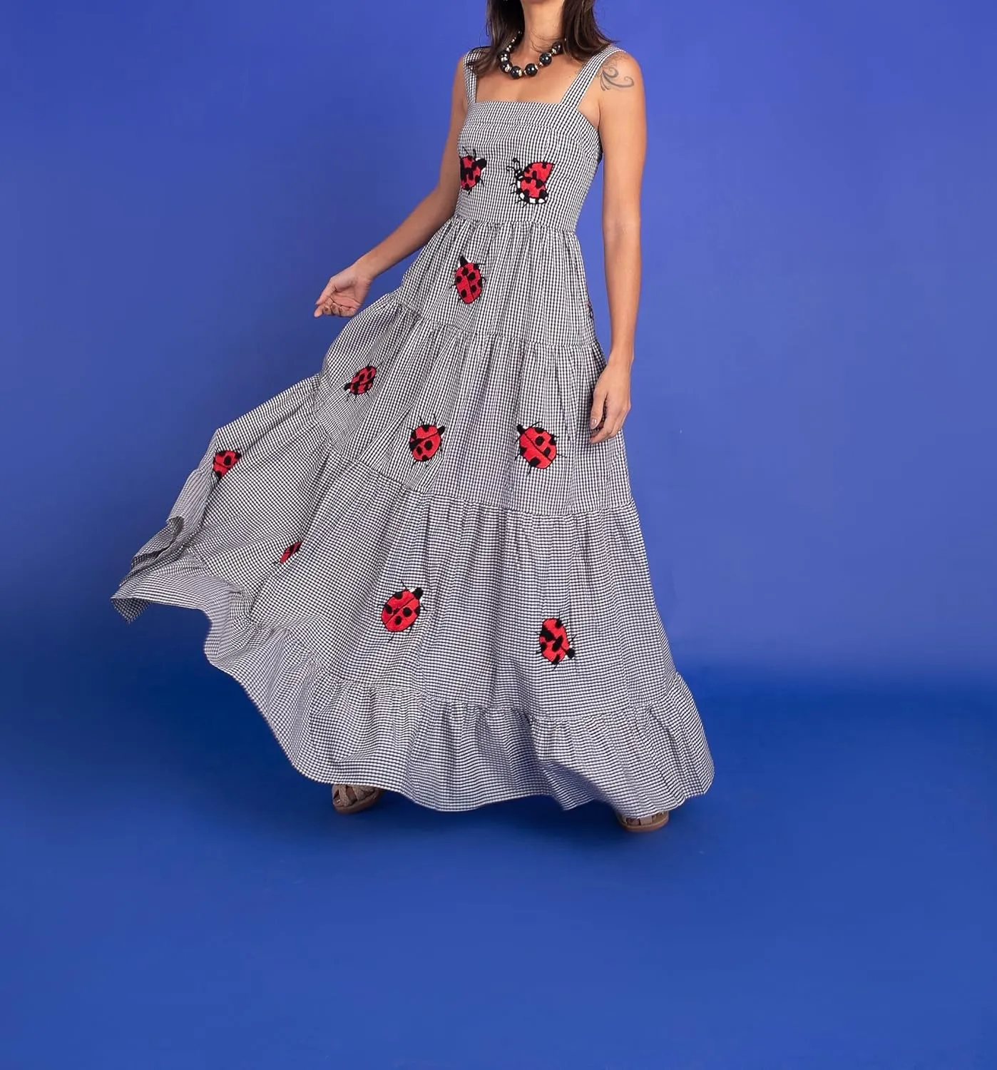 Women Y2k Embroidered Boho Dress Spaghetti Strap Tiered Maxi Dress 2024 Summer Causal Flowy Beach Sundress