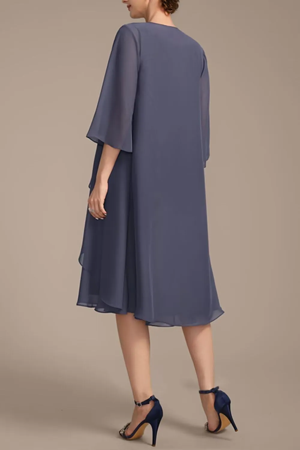 Women's 2 Piece Mother of The Bride Dresses 2025 Tiered Chiffon Formal Dress for Wedding TM49