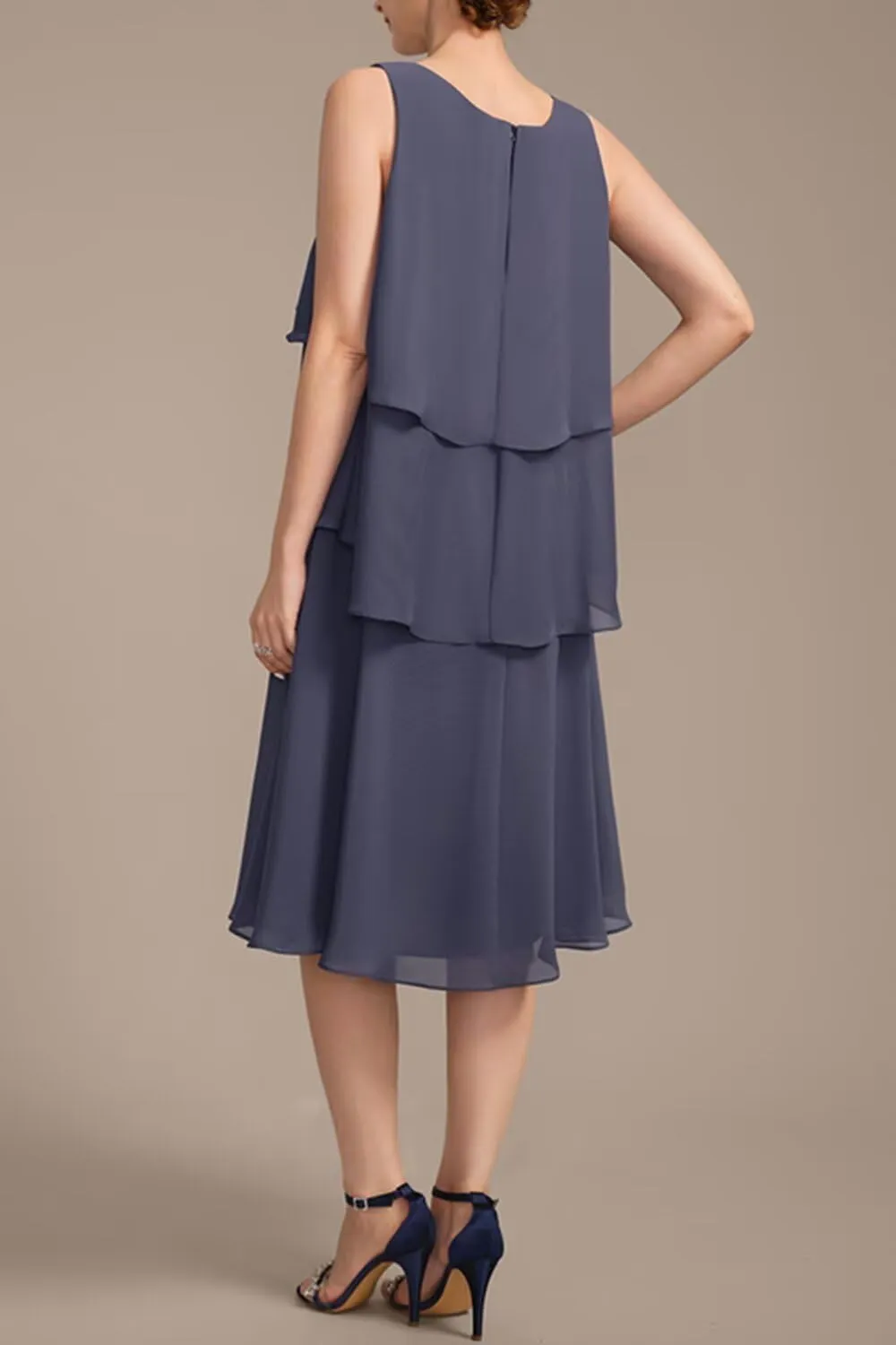 Women's 2 Piece Mother of The Bride Dresses 2025 Tiered Chiffon Formal Dress for Wedding TM49