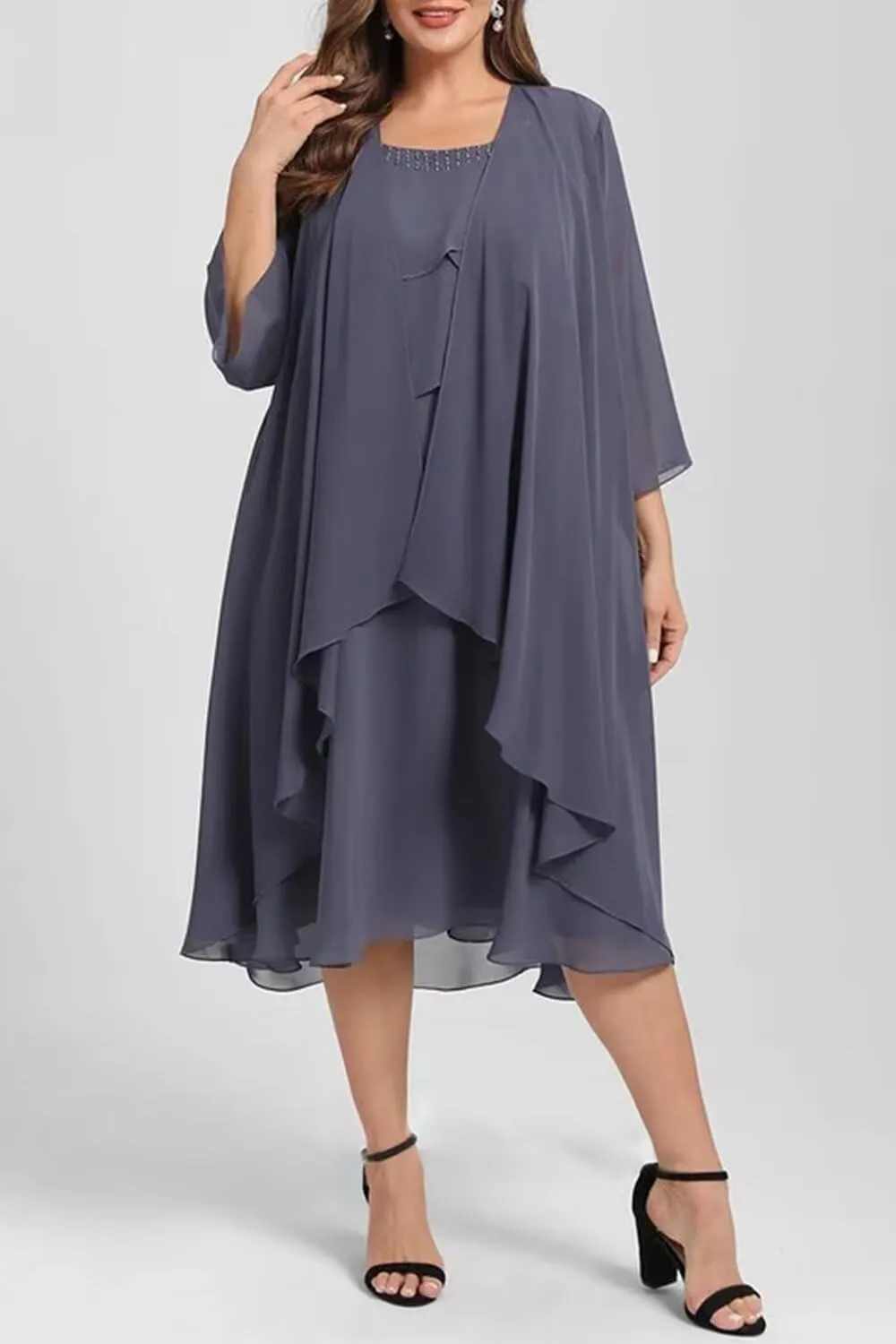 Women's 2 Piece Mother of The Bride Dresses 2025 Tiered Chiffon Formal Dress for Wedding TM49