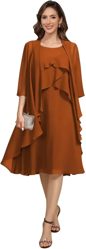 Women's 2 Piece Mother of The Bride Dresses 2025 Tiered Chiffon Formal Dress for Wedding TM49
