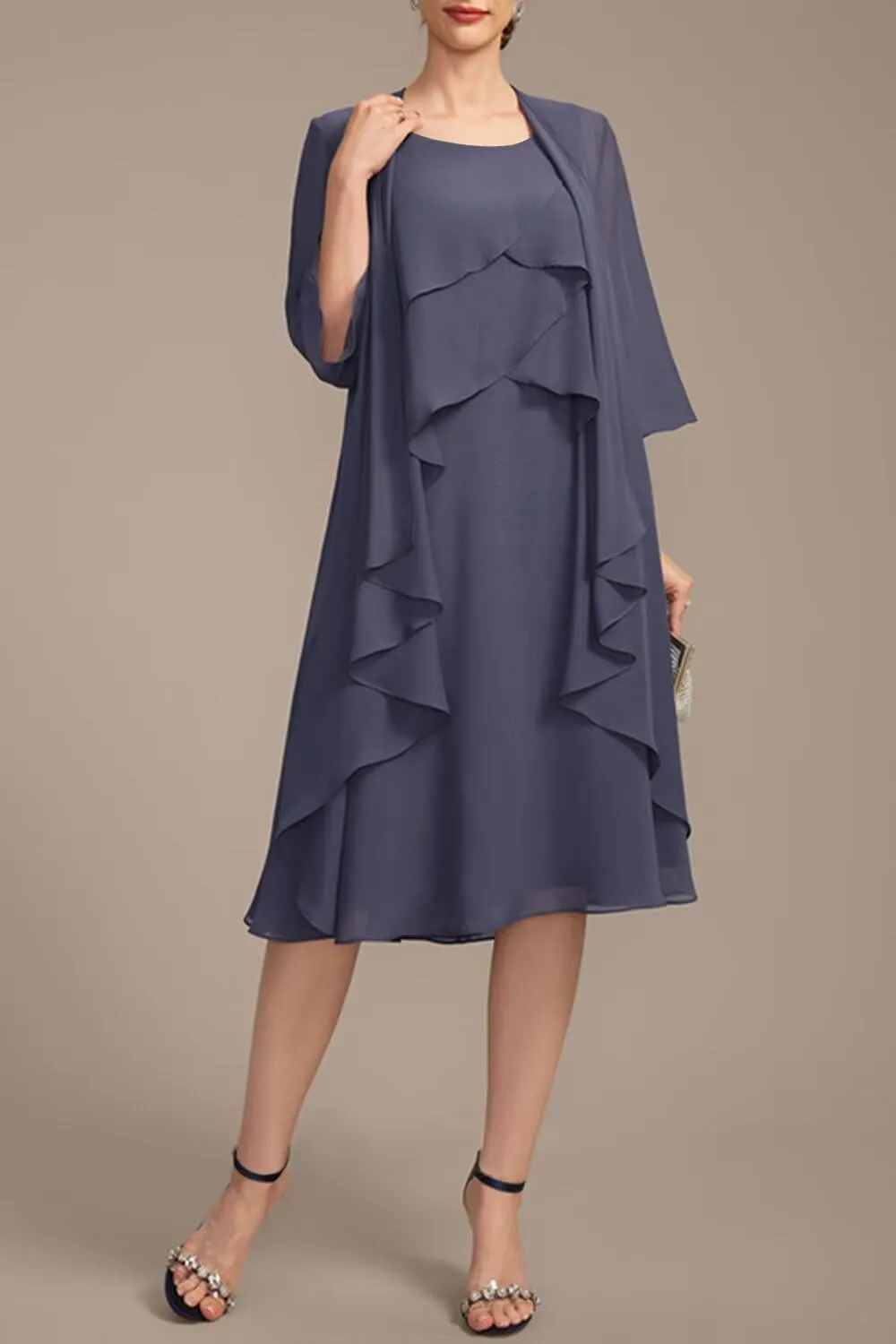Women's 2 Piece Mother of The Bride Dresses 2025 Tiered Chiffon Formal Dress for Wedding TM49