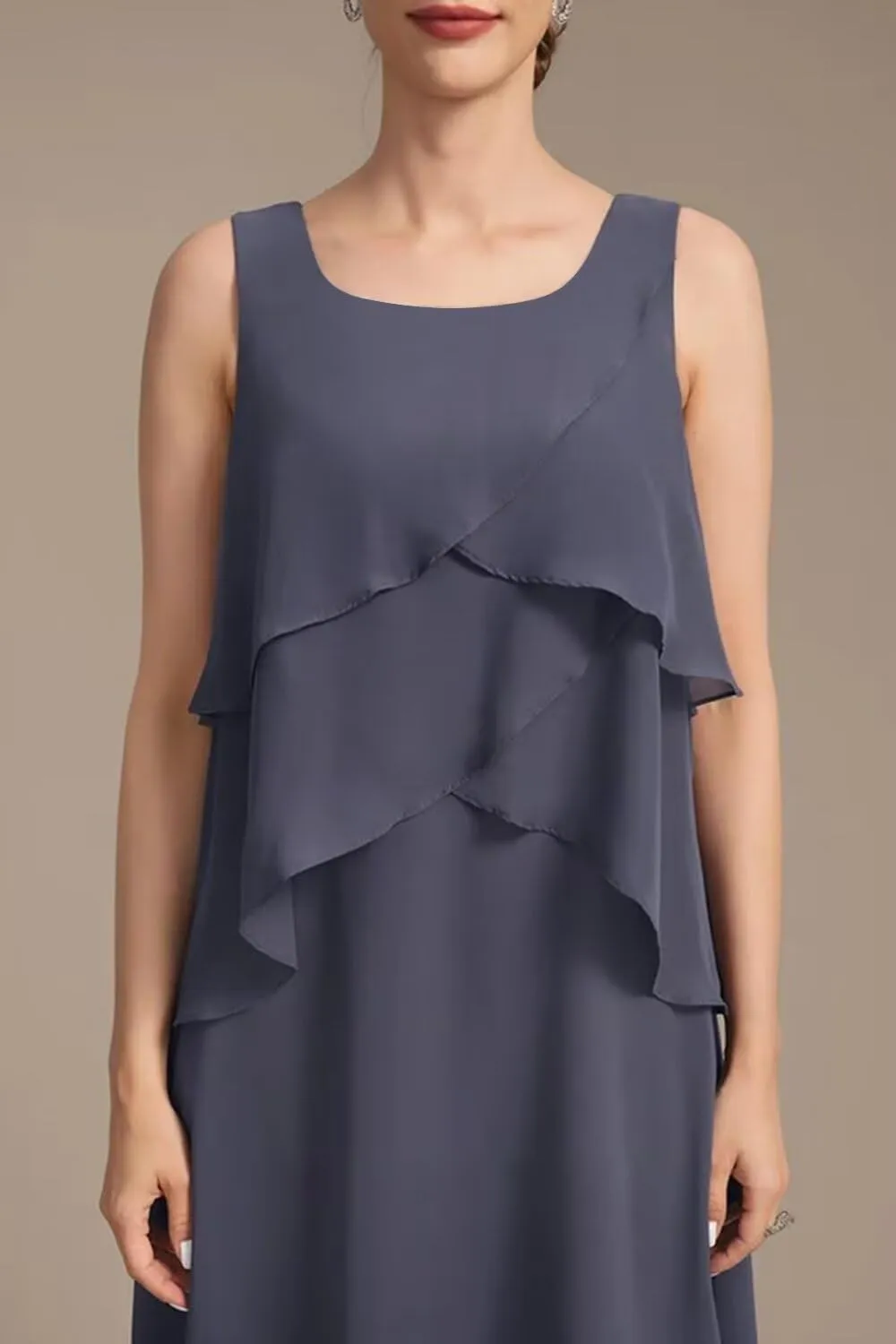 Women's 2 Piece Mother of The Bride Dresses 2025 Tiered Chiffon Formal Dress for Wedding TM49