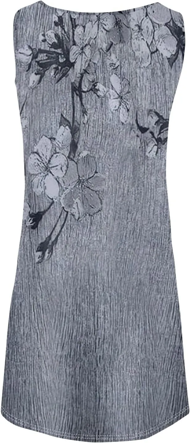 Women's 2024 Summer Floral Mini Dress Sleeveless Ruffle Boho Beach Vacation Short Tank Sundresses