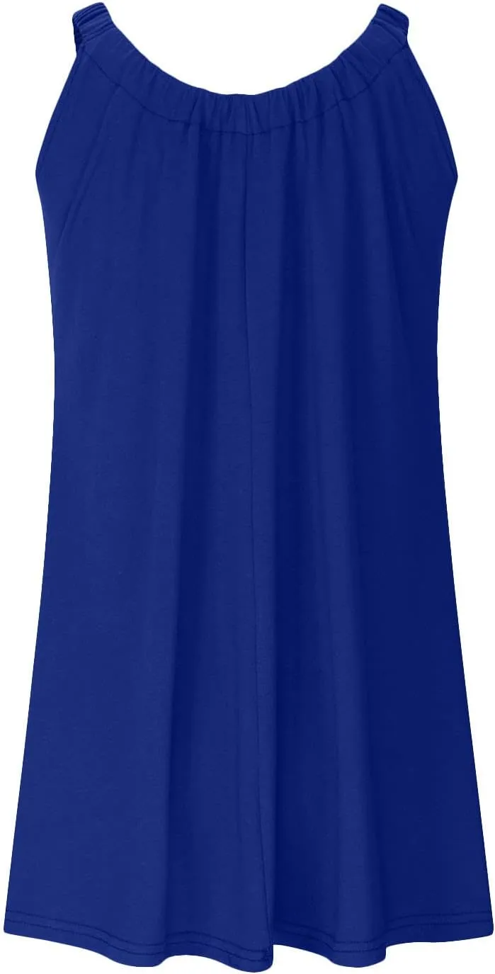 Women's 2025 Sun Dresses Summer Casual Mini Dress Elastic Straps Pleated Beach Dresses Comfy Loose Tank Dress