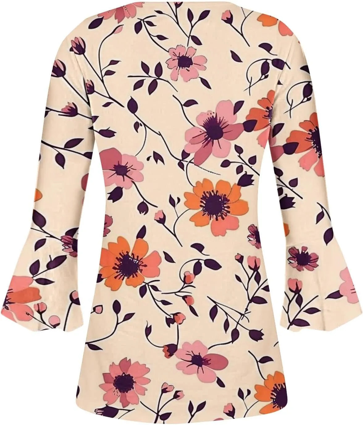 Womens 3/4 Sleeve Floral Top Vintage V Neck T Shirts Button Down Blouse Dressy Flowy Tops Trendy Loose Tops Blouse